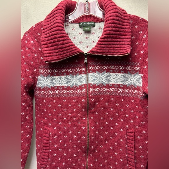 Eddie Bauer Vintage Women’s Red Fair Isle Full Zip Cardigan Sweater Size Medium - Picture 5 of 7